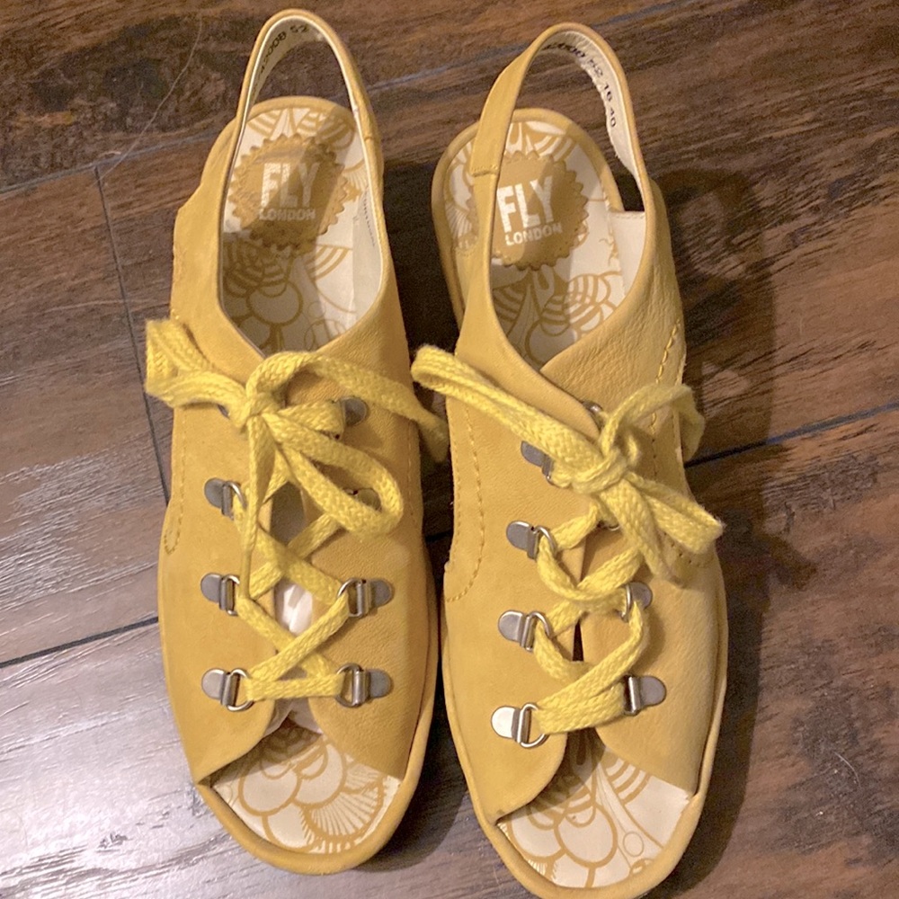 Fly London nubuck leather lace up sandals. Like new! Rubber grip soles